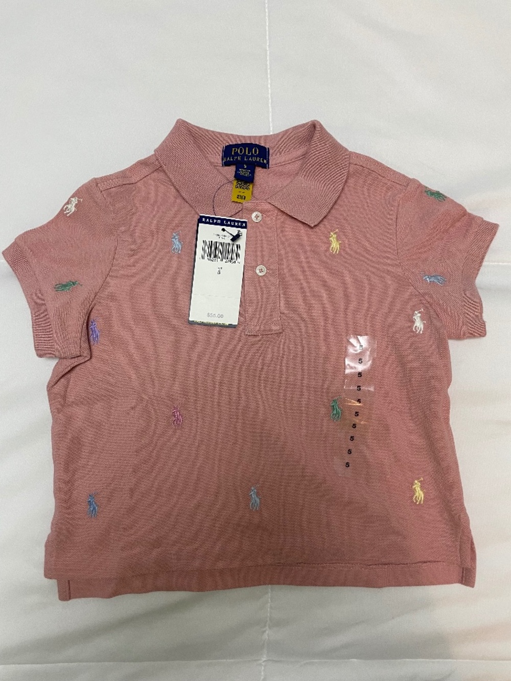 NWT Ralph Lauren Pink Multi-Color Embroidered Ponies Polo Shirt Kids Size 5